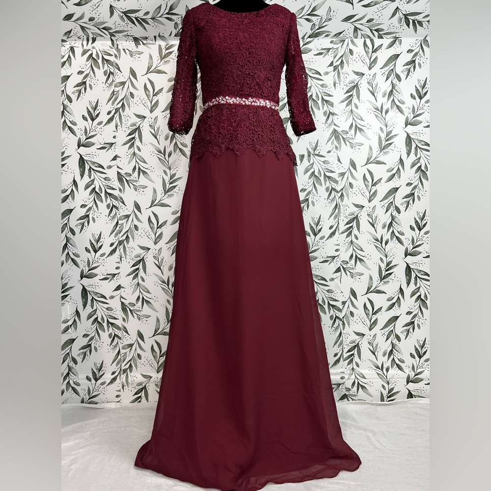 Elegant Burgundy Lace Sz S 4 Evening Gown Mother Of The Bride Bridesmaid Maxi #8